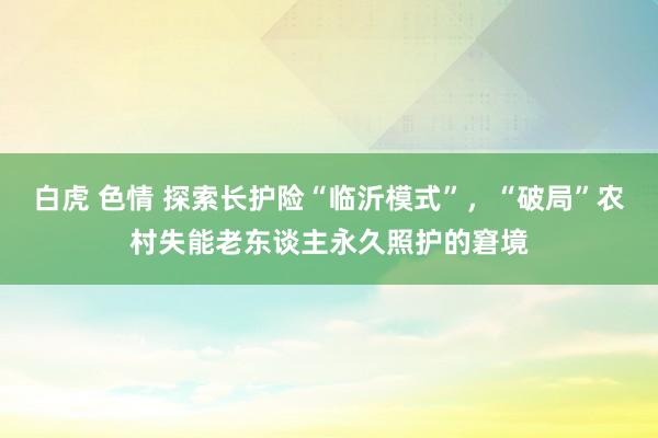 白虎 色情 探索长护险“临沂模式”，“破局”农村失能老东谈主永久照护的窘境