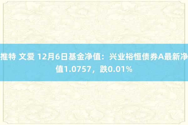 推特 文爱 12月6日基金净值：兴业裕恒债券A最新净值1.0757，跌0.01%